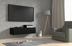 Szafka RTV wisząca Bingo 120cm, czarny mat - w salonie