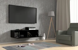 Szafka RTV wisząca Bingo 120cm, czarny mat - w salonie otwarta