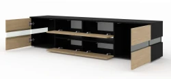 Szafka RTV nowoczesna Viper 186cm, czarny mat / dąb stone - otwarta