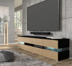 Szafka RTV nowoczesna Viper 186cm, czarny mat / dąb stone - w salonie 2
