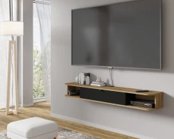 Szafka RTV wisząca Icarus 156cm, dąb artisan / czarny mat - w salonie 2