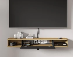 Szafka RTV wisząca Icarus 156cm, dąb artisan / czarny mat - w salonie 3