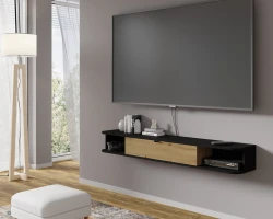 Szafka RTV wisząca Icarus 156cm, czarny mat / dąb artisan - w aranżacji salonu 2