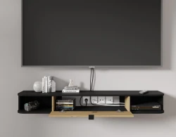 Szafka RTV wisząca Icarus 156cm, czarny mat / dąb artisan - w aranżacji salonu 3