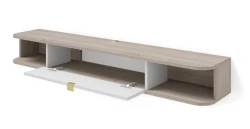 Szafka RTV wisząca Icarus 156cm, dąb sonoma / biały mat - otwarta