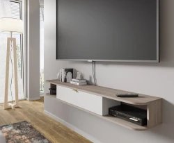 Szafka RTV wisząca Icarus 156cm, dąb sonoma / biały mat - w salonie 1