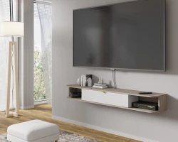 Szafka RTV wisząca Icarus 156cm, dąb sonoma / biały mat - w salonie 2