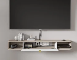 Szafka RTV wisząca Icarus 156cm, dąb sonoma / biały mat - w salonie 3