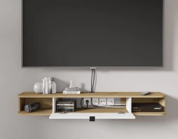 Szafka RTV wisząca Icarus 156cm, dąb artisan / biały mat - w aranżacji salonu 3