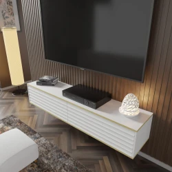 Szafka RTV wisząca Wabi 180cm, biały mat - szafka rtv do salonu - perspektywa 1