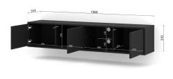 Szafka RTV wisząca MITA 156cm, czarny mat - otwarta, wymiary