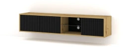 Szafka RTV wisząca MITA 156cm, dąb artisan / czarny mat