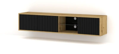 Szafka RTV wisząca MITA 156cm, dąb artisan / czarny mat