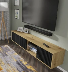 Szafka RTV wisząca MITA 156cm, dąb artisan / czarny mat - w salonie 1