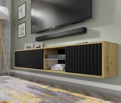 Szafka RTV wisząca MITA 156cm, dąb artisan / czarny mat - w salonie 2