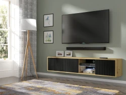 Szafka RTV wisząca MITA 156cm, dąb artisan / czarny mat - w salonie 3
