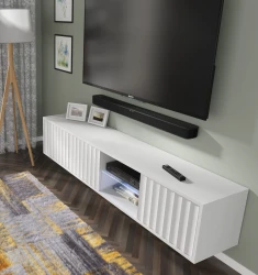 Szafka RTV wisząca VINA 156cm, biały mat - w salonie 1