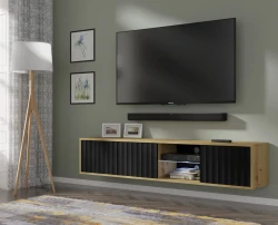 Szafka RTV wisząca VINA 156cm, dąb artisan / czarny mat - szafka rtv wisząca do salonu - aranżacja 1