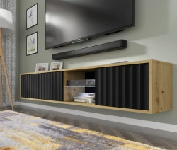 Szafka RTV wisząca VINA 156cm, dąb artisan / czarny mat - szafka rtv wisząca do salonu - aranżacja 2