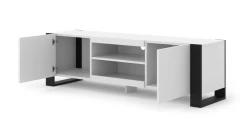 Szafka RTV loftowa Mondi 158cm, biały mat - otwarta