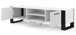 Szafka RTV industrialna Nuka 160cm, biały mat - otwarta