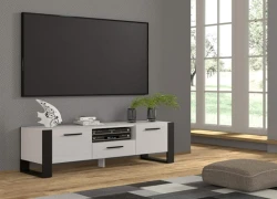 Szafka RTV industrialna Nuka 160cm, biały mat - w salonie