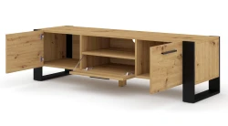 Szafka RTV industrialna Nuka 160cm, dąb artisan - otwarta