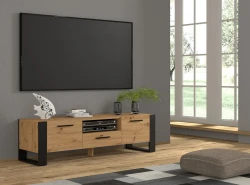 Szafka RTV industrialna Nuka 160cm, dąb artisan - w salonie