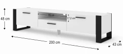 Szafka RTV industrialna Nuka 200cm, biały mat - wymiary