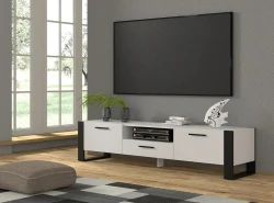 Szafka RTV industrialna Nuka 200cm, biały mat - w salonie