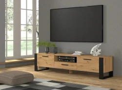 Szafka RTV industrialna Nuka 200cm, dąb artisan - w salonie