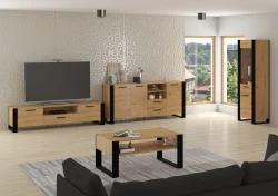 Szafka RTV industrialna Nuka 200cm, dąb artisan - w aranżacji salonu