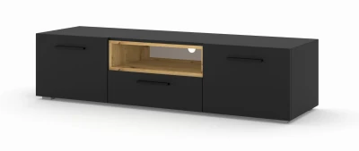 Szafka RTV Anette 151cm czarna, wstawka dąb artisan