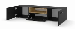 Szafka RTV Anette 151cm czarna, wstawka dąb artisan - otwarta