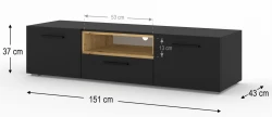 Szafka RTV Anette 151cm czarna, wstawka dąb artisan - wymiary