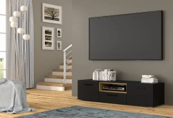 Szafka RTV Anette 151cm czarna, wstawka dąb artisan - w salonie
