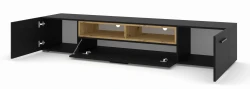 Szafka RTV Anette 198cm czarna, wstawka dąb artisan - otwarta