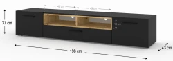 Szafka RTV Anette 198cm czarna, wstawka dąb artisan - wymiary