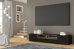 Szafka RTV Anette 198cm czarna, wstawka dąb artisan - w salonie
