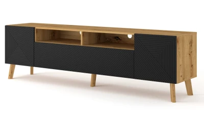 Szafka RTV LUXI 195cm, dąb artisan / czarny mat
