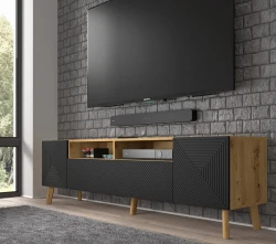 Szafka RTV LUXI 195cm, dąb artisan / czarny mat - w salonie 1