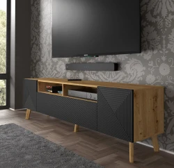 Szafka RTV LUXI 195cm, dąb artisan / czarny mat - w salonie 2