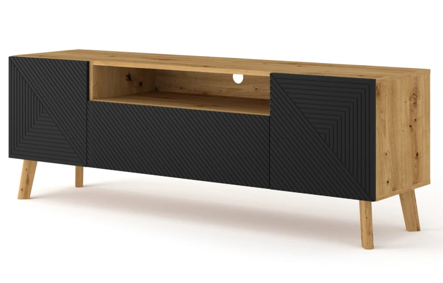Szafka RTV LUXI 160cm, dąb artisan / czarny mat