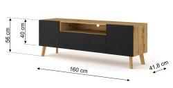 Szafka RTV LUXI 160cm, dąb artisan / czarny mat - wymiary