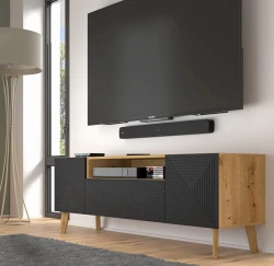 Szafka RTV LUXI 160cm, dąb artisan / czarny mat - w salonie 1