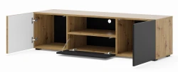 Szafka RTV Auris 150cm, dąb artisan / czarny mat - otwarta