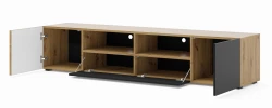 Szafka RTV Auris 200cm, dąb artisan / czarny mat - otwarta