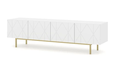 Szafka RTV Kairo 180cm 4D biały mat, nogi złote metalowe
