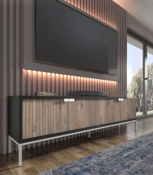 Szafka RTV Toledo 200cm 4D, dąb flagstaff - w salonie