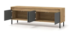 Szafka RTV NESTA 166cm, dąb craft złoty / bazalt - otwarta